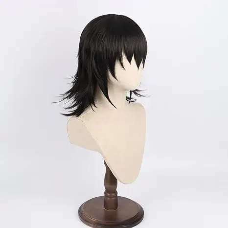 Makomo Cosplay Wig Demon Slayer Anime Kimetsu no Yaiba Men Black Short Hairs for Adult Cos Party Halloween