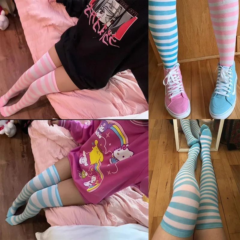 

1 pair of stylish knee length JK socks ladies striped socks high socks girls thigh socks. Multi-color striped cute socks