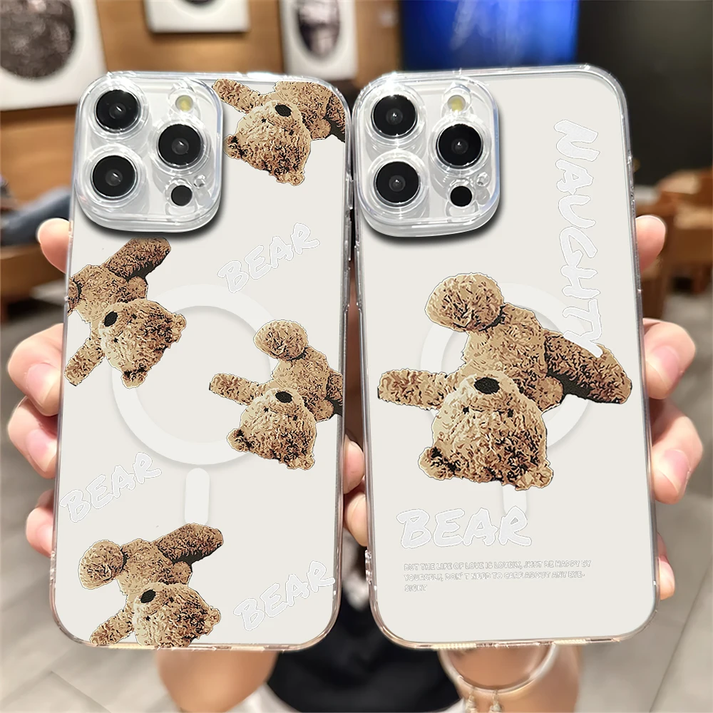 

Doll Bear For Magesafe Magnetic Transparent Charge Phone Case For iPhone 11 12 13 14 15 16 Pro Max Plus Soft Shell