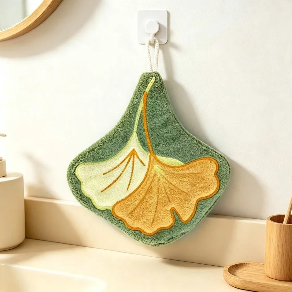 Coral Velvet Leaf Hand Towel Soft Hanging Kitchen Handkerchief Quick Drying Absorb Water Bathroom Kerchief for Bathroom Kitchen