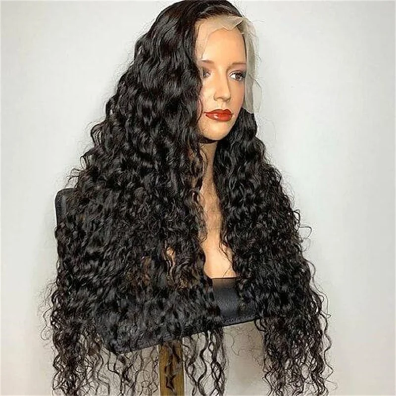 Macio sem cola kinky encaracolado natural preto longo 180 densidade 26 Polegada peruca dianteira do laço profundo para mulheres com cabelo do bebê pré-arrancado diariamente