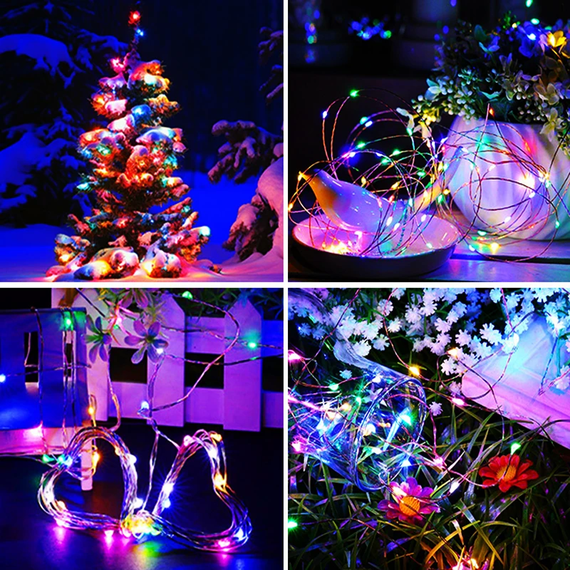 Solar Power Led String Lights Kerstmis Tuin Decor Garland Outdoor Waterdichte Fairy Koperdraad 8 Flash Modi