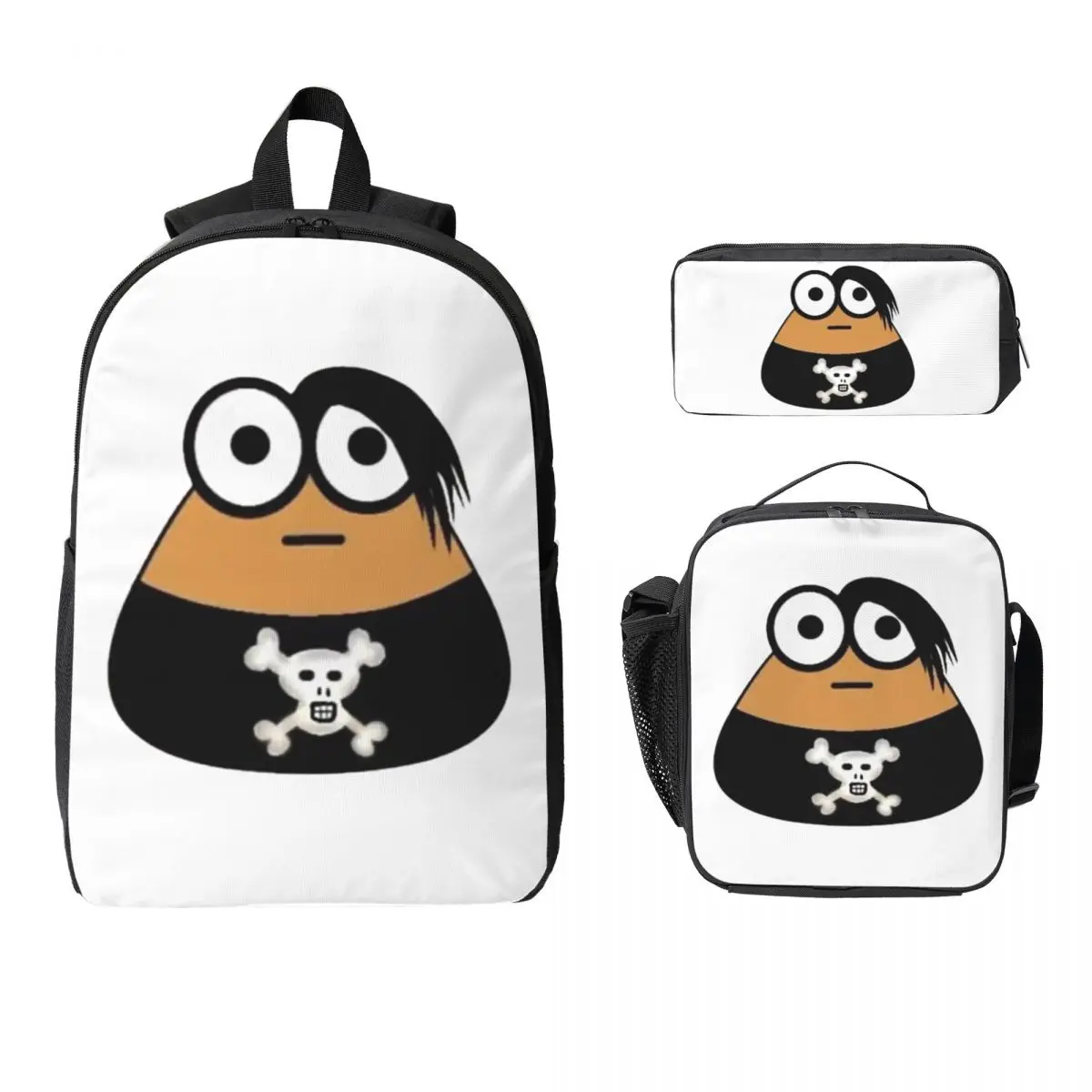 

Emo Goth Pou Meme Brown Alien Baby Mobile Pet Backpack BookBag School Bag Shoulder Bags 3ps Insulated Lunch Bag Pencil Case