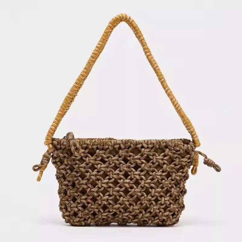 

Luxury Woven Hollow Handbag for Women Beach Casual Handle Rope Shoulder Bag High-end Designer Banquet Underarm Bag