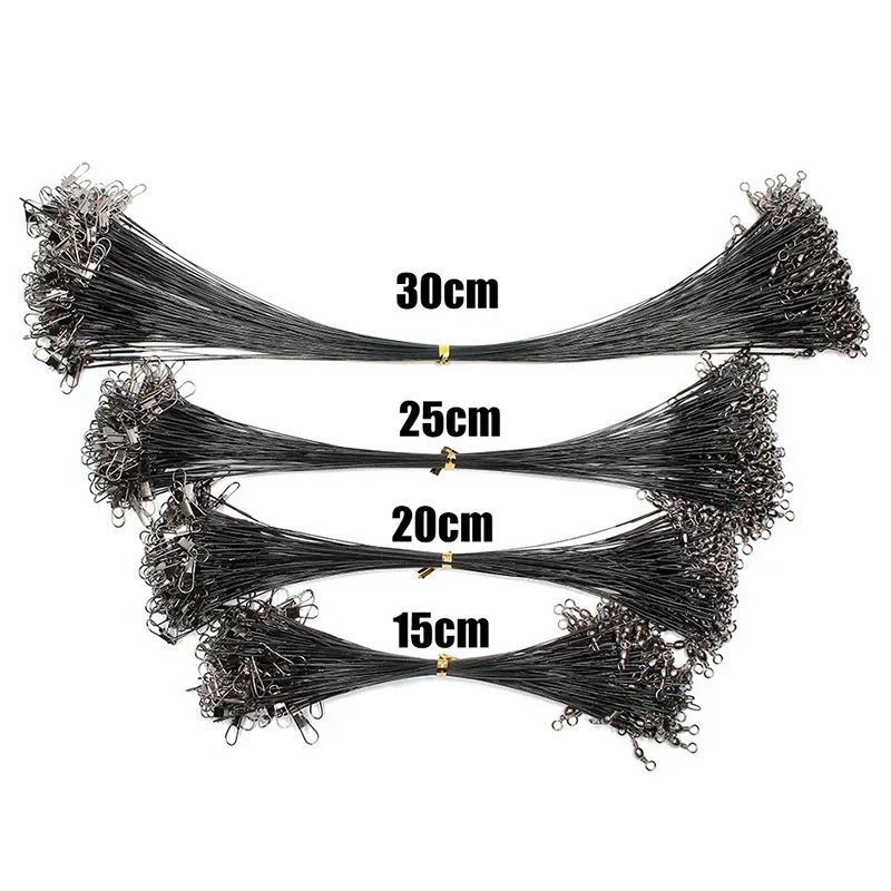 New 20PCS Anti Bite Steel Fishing Line Steel Wire Leader With Swivel Fishing Accessory Lead Core Leash Fishing Wire 15CM-40CM