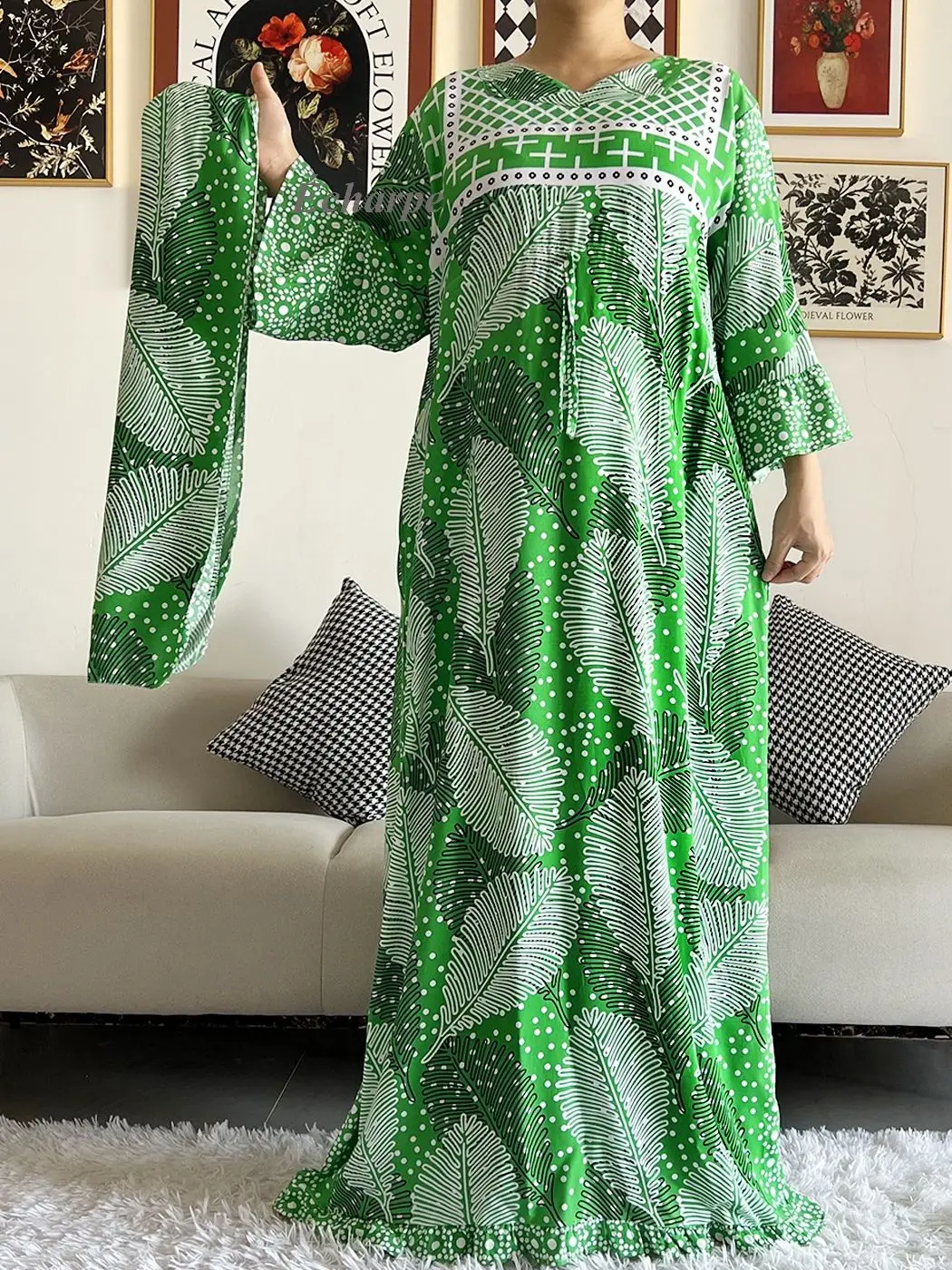 New Style African Dashiki Print Long Sleeve Loose Cotton Elegant Women  Abaya Long Dress Summer Maxi Casual Dresses Vestidos