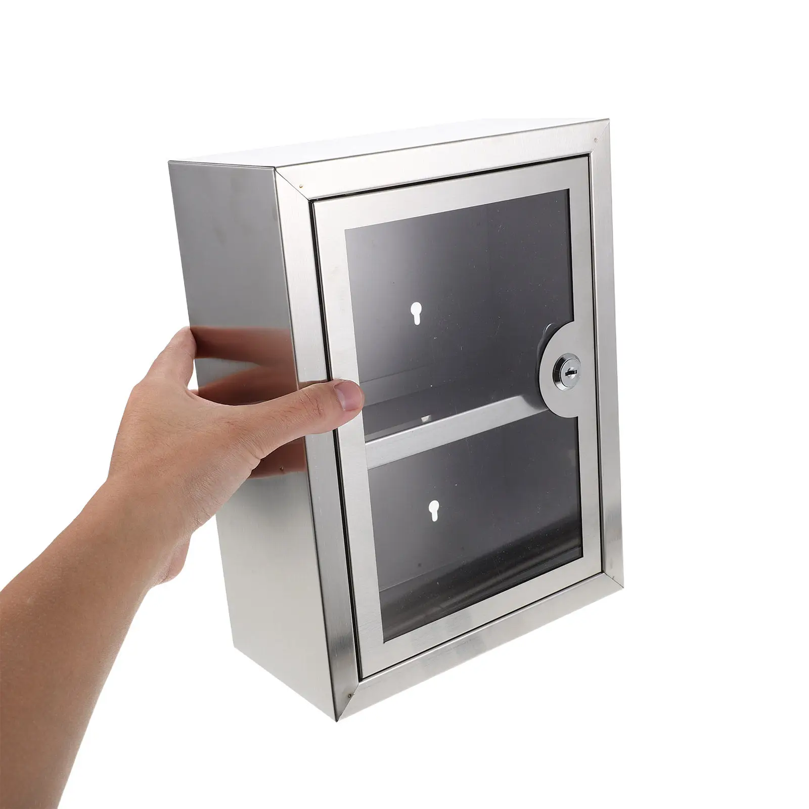 Lockable Wall Mounted Metal Storage X 8.2 Inch Transparent Door Sturdy Stainless Steel Kitchen Bathroom Office Small Tool