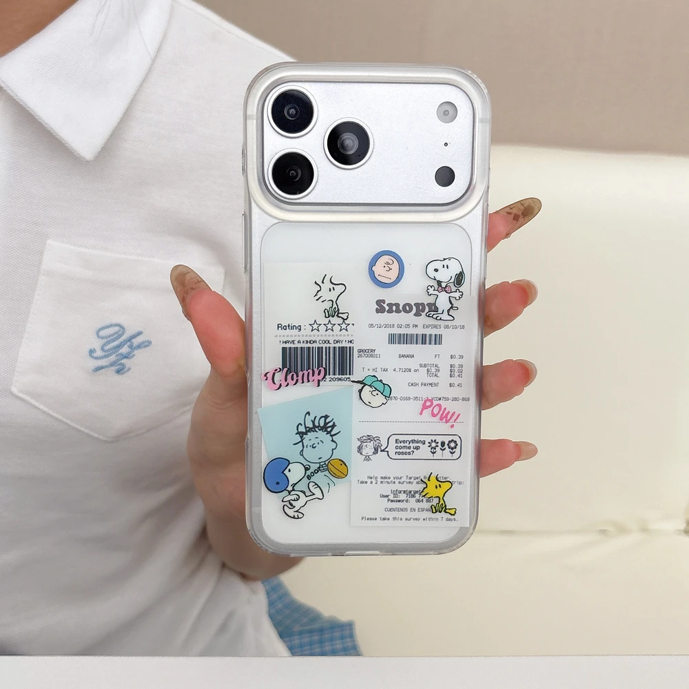 Cute Cartoon Peanut Snoopy Charlie Brown illustration Tag Phone Case For iPhone 18 17 16 15 Pro Max Cases Shockproof Hard Cover view 3