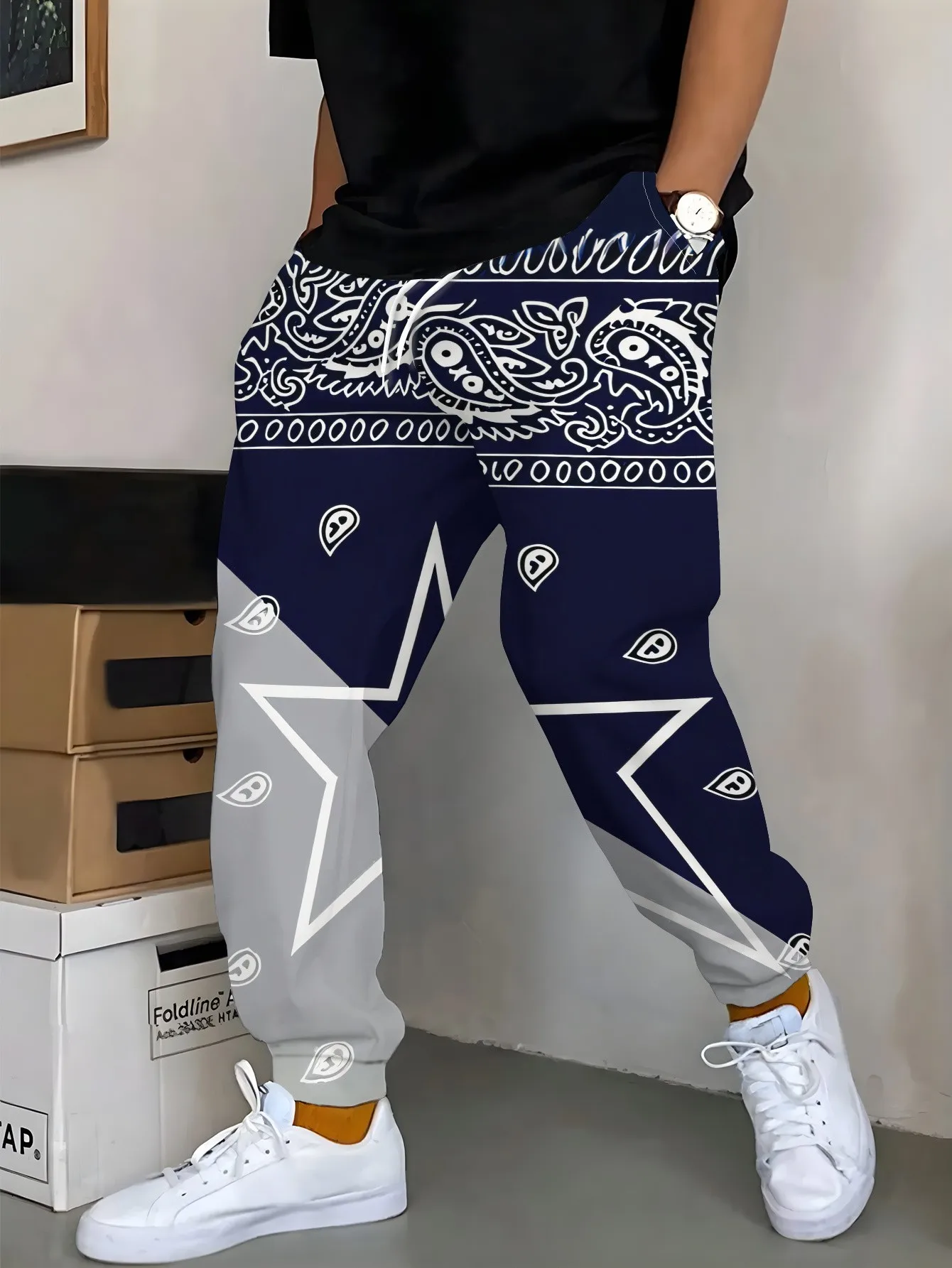 2026 Autumn Best-selling Street Fashion - Simple, Comfortable Soft 3D Pentagon Star Pattern Printed Men's Casual Pants