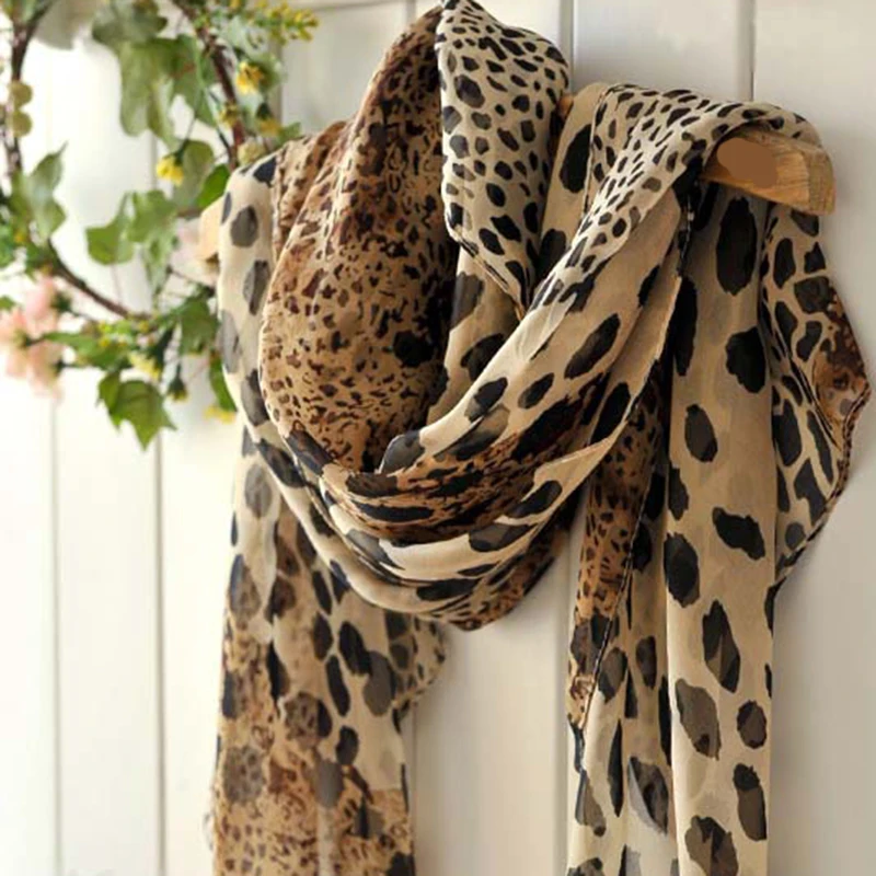 Women Chiffon Scarf Leopard Print Thin Style Fashion Large Shawl Lady Seaside Beach Towel Foulard 160*70cm