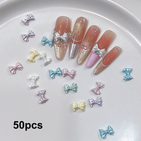 50PCS Pearlescent 3D Nail Art Bow Charm For Nails Decoration Design Kawaii Manicure Accessories Bow-knot DIY Craft Supplies