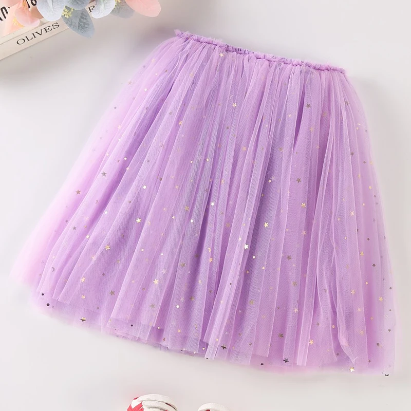 Girls Skirts Cotton Lace Kids Princes Tutu Skirt Solid Children\'s Stars Skirt Ball Gown Summer Clothes Purple Sequin Tutu Party