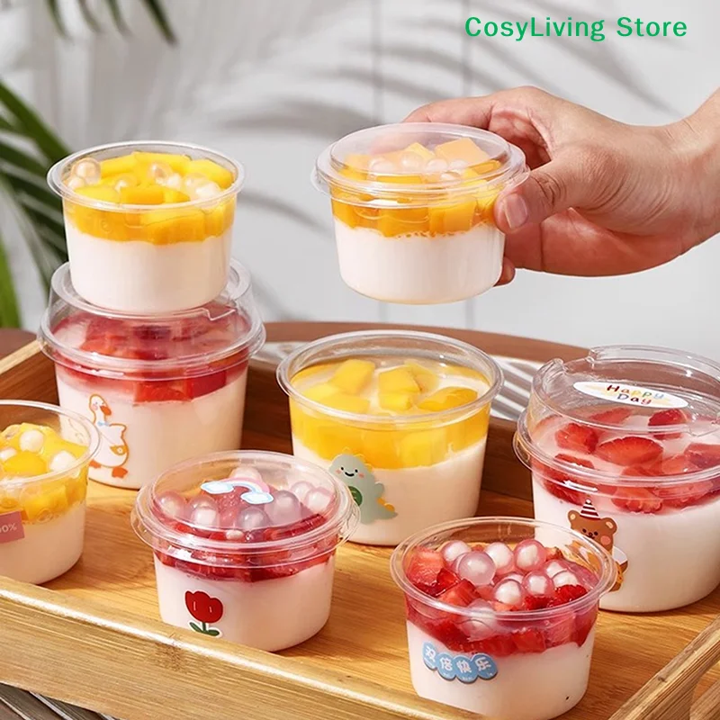 [CL]10/50Pcs Transparent Dessert Cup With Lid Ice Cream Cups Baking Packaging Container For Pudding Yogurt Cups Mousse Cake Box image 2