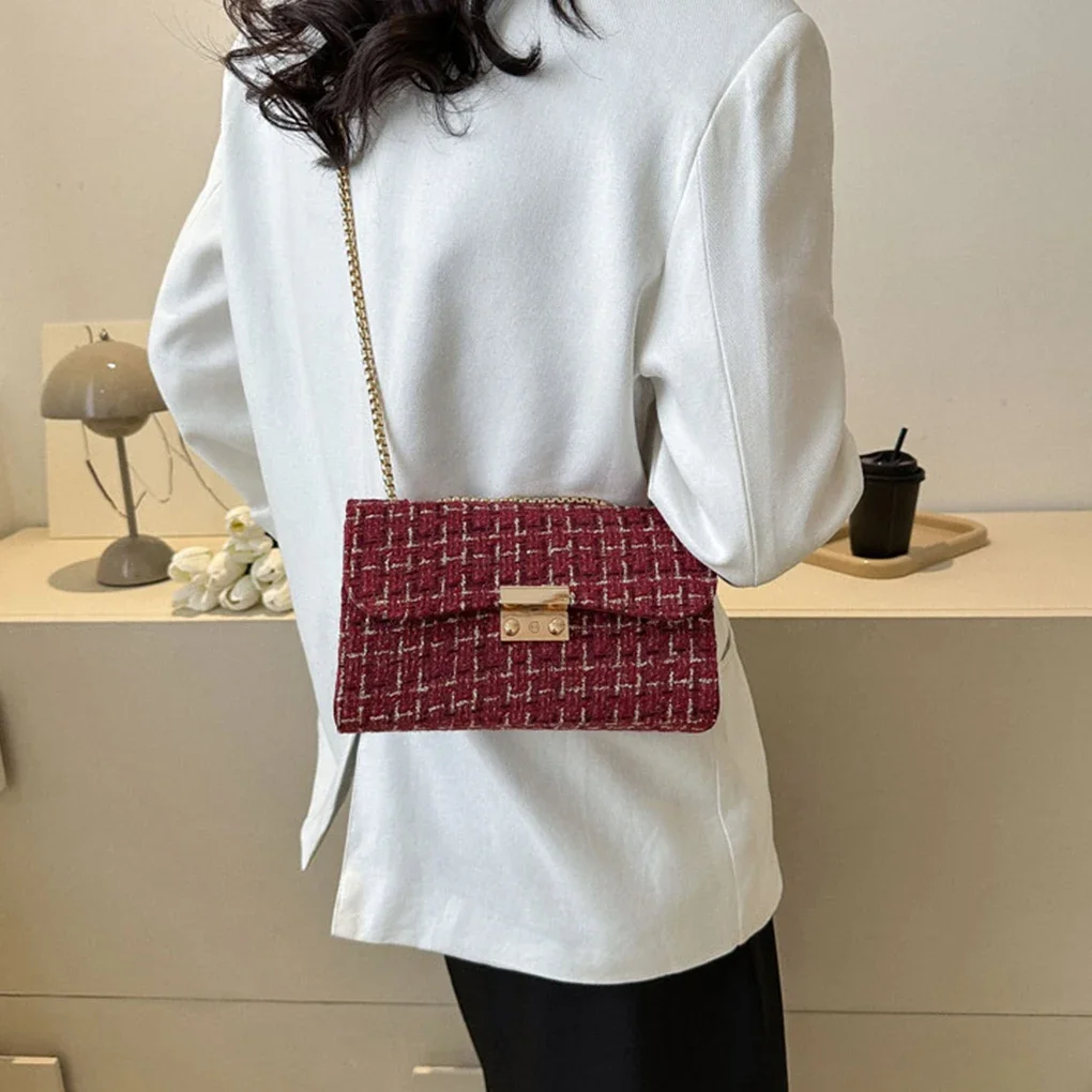 Fashion PU Leather Shoulder Bag Chain Crossbody Bags Designer Women Small Fragrance Style Texture Square Bag Woven Striped