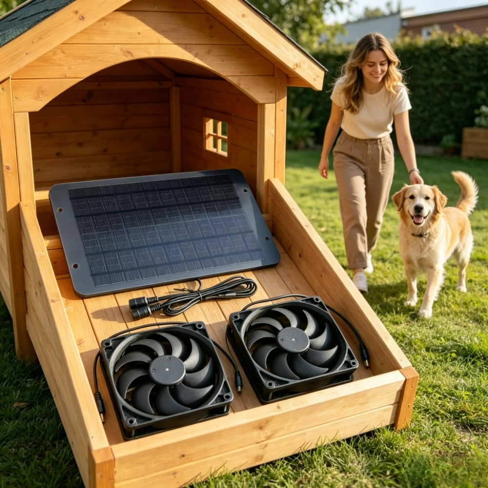 Weatherproof Solar Double Fan Ventilation System 10W Outdoor Exhaust Cooling Gear Long Lasting for Chicken Coop Dog Kennel Farm