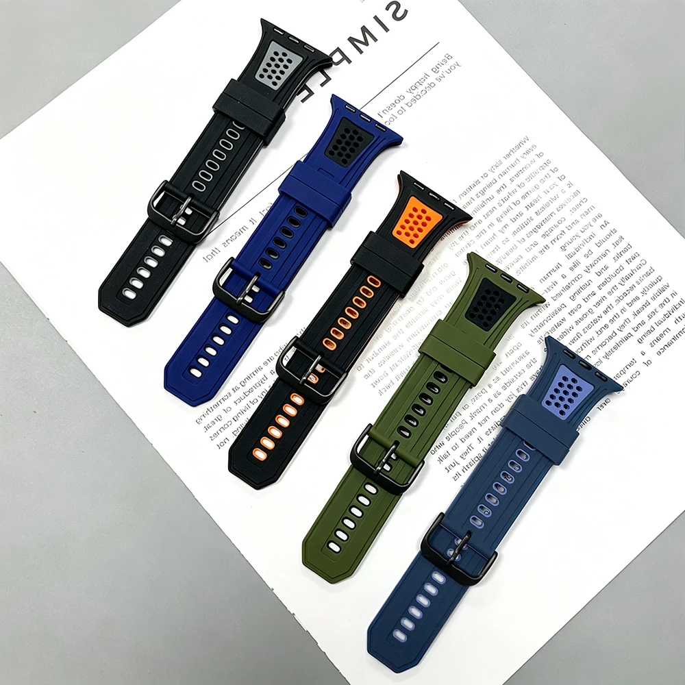 Two-Tone Sport Silicone Strap for iWatch Series11 10 9 8 SE 3 44-45-46mm Breathable bracelet for Apple watch Ultra 3 2 49mm Band