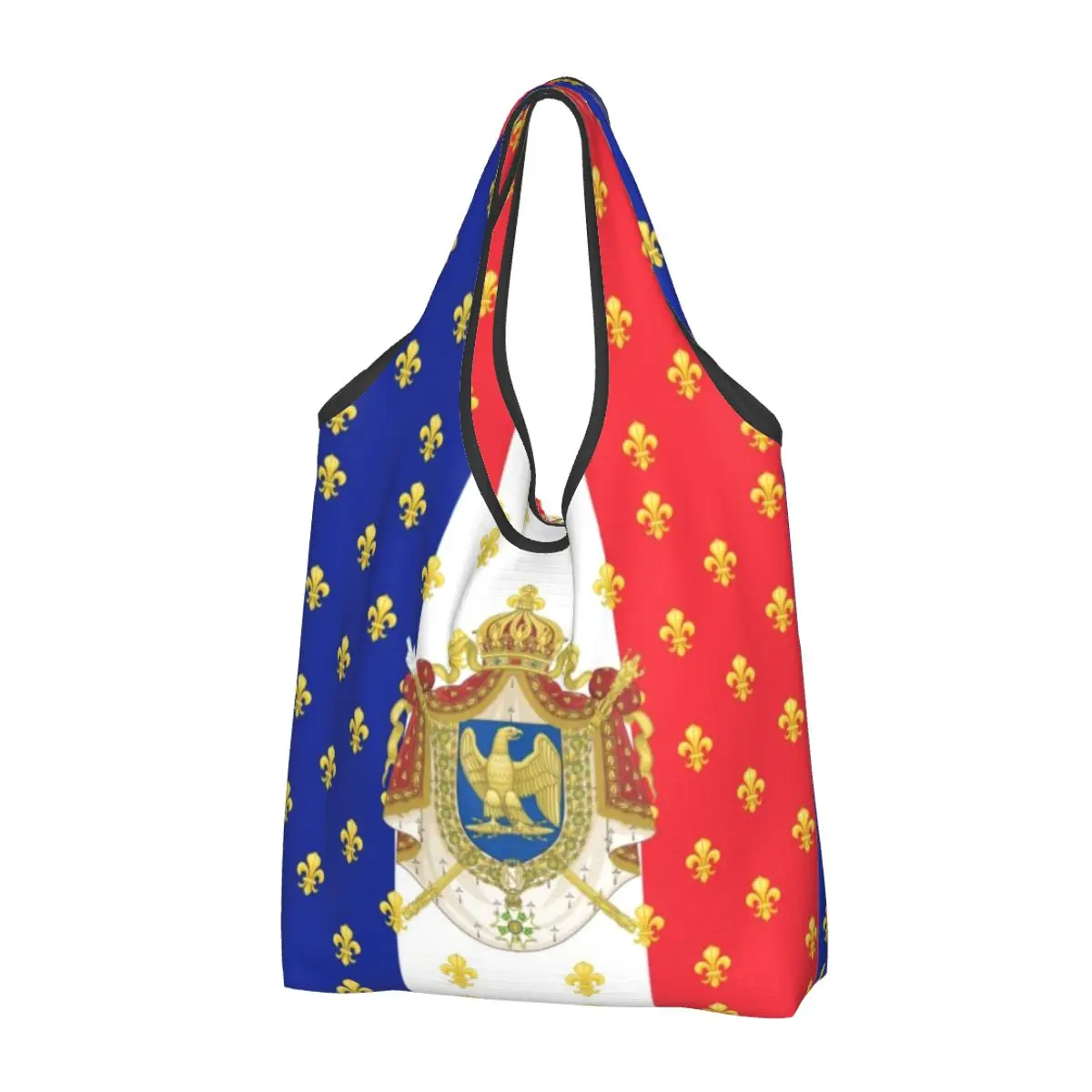 Custom Royal Standard Napoleon France Flag Shopping Bag Women Portable Groceries French Empire Coat Of Arms Shopper Tote Bags