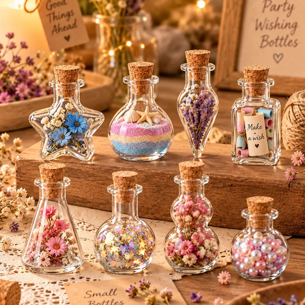 8Pcs Small Plastic Bottles Miniature Potion Bottle Mini Cork Plastic Vials Wedding Mini Wishing Bottle