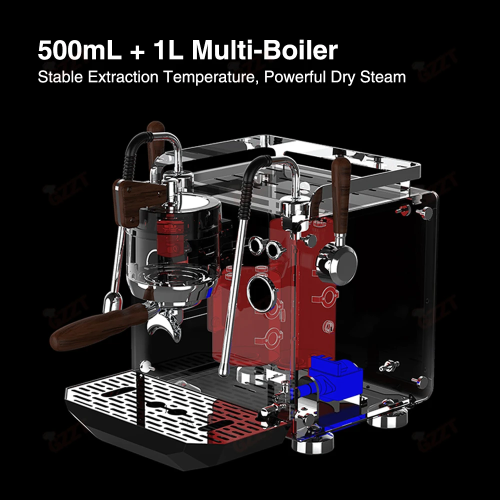 Dual Independent Boiler Heating System 1L+0.55L 58mm Commercial Brewing Coffee Espresso Machine Extraction Time Adjustable