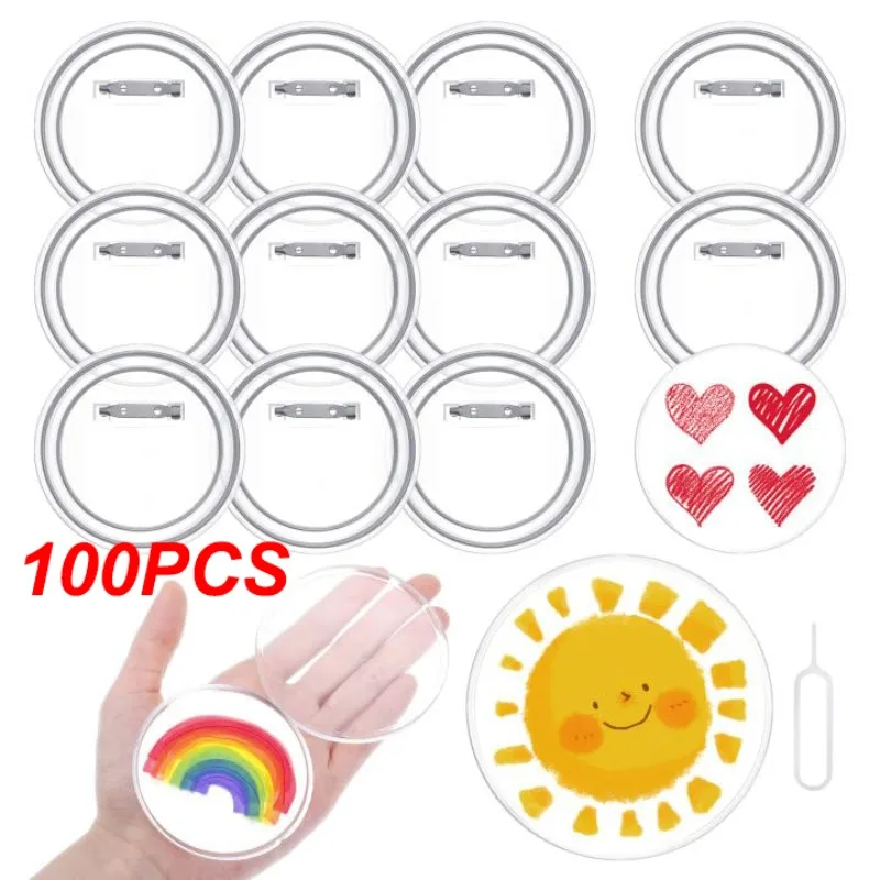 100 PCS Button Badges with Pin 25MM-75MM Badge Clear Craft Blank  Acrylic Button Pin Badge for DIY Badges Pins Crafts School