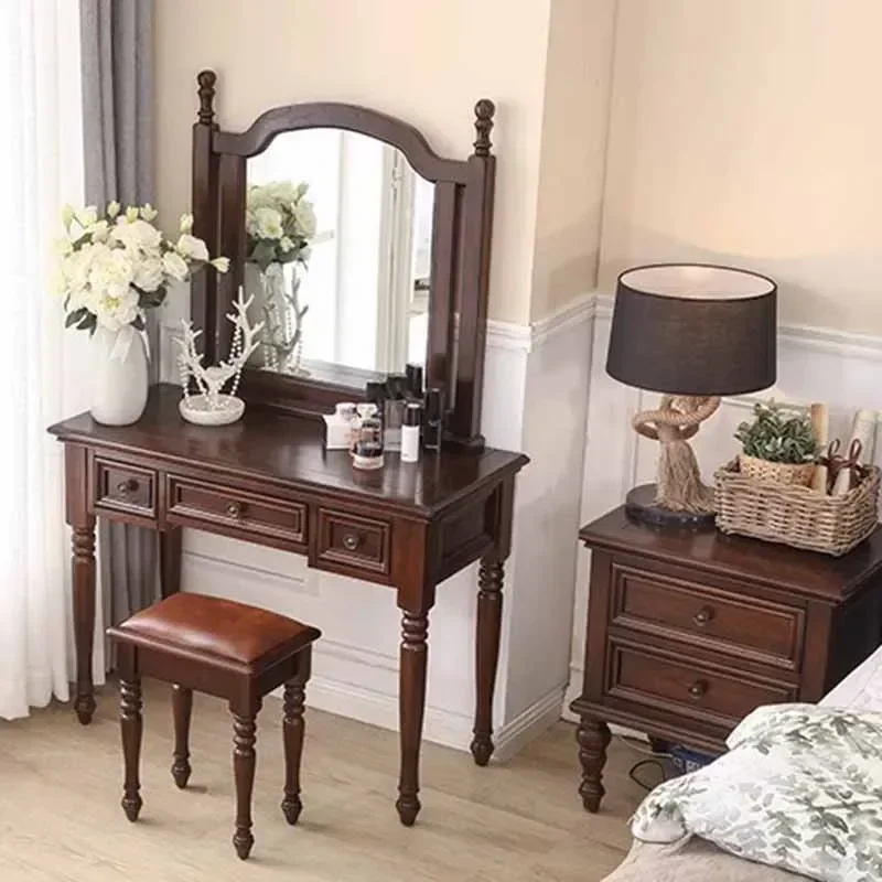Throne Mirror Vanity Table Wooden Aesthetic Luxury Drawer Dresser Organizer Europa Beauty Minimalist Schminktisch Home Furniture