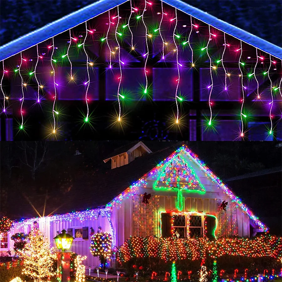 2024 Nieuwjaar Kerstversiering Lichtslingers 5M 8 Modi Buiten Slinger Ijspegel Sprookjesachtige Verlichting Voor Vakantie Feest Tuin Straat