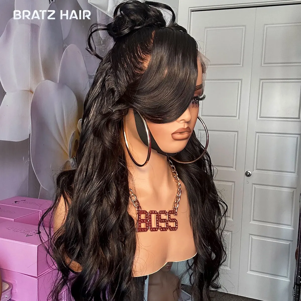 Jet Black 13x6 13x4 HD Swiss Lace Frontal Glueless Wigs Human Hair Pre Plucked Drawstring Glue-Free Wigs for Woman 400 Density