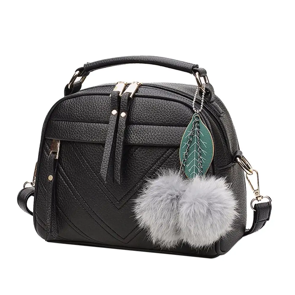 Tassel Messenger Shoulder Bag For Women PU Leather Handbag Lady Boston Hairball Messenger Bags ladies Luxury Crossbody Totes Bag