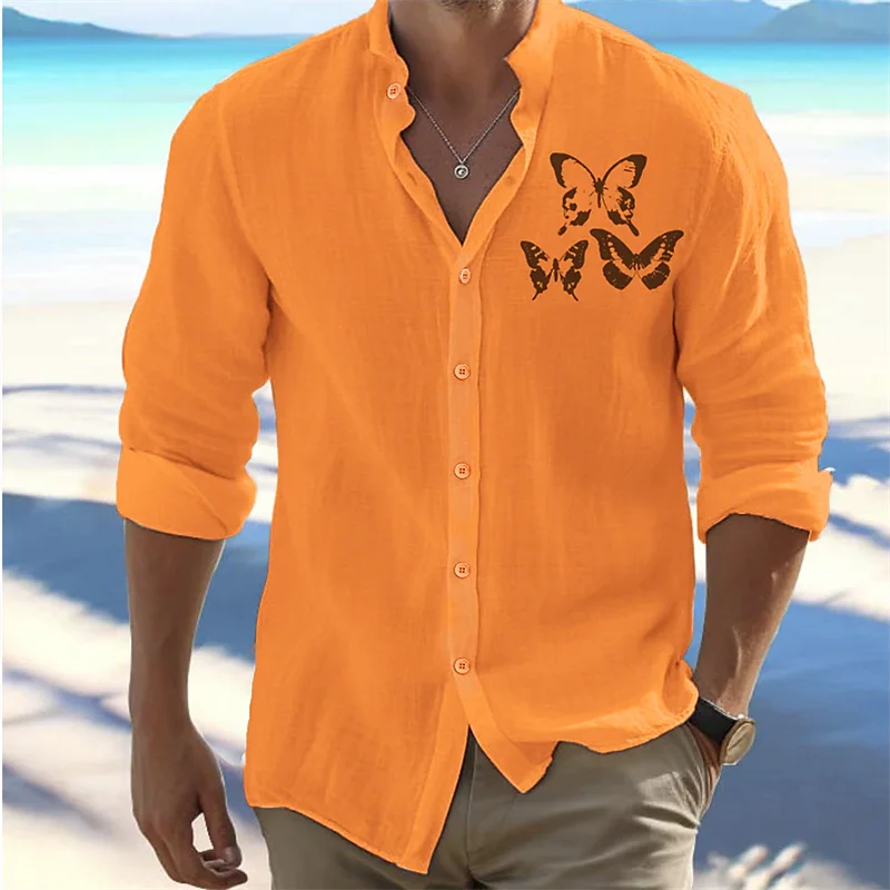 

New Men's Floral Butterfly Pattern Shirt 3D Pattern Printed Long Sleeve Shirt Daily Casual Business Shirt