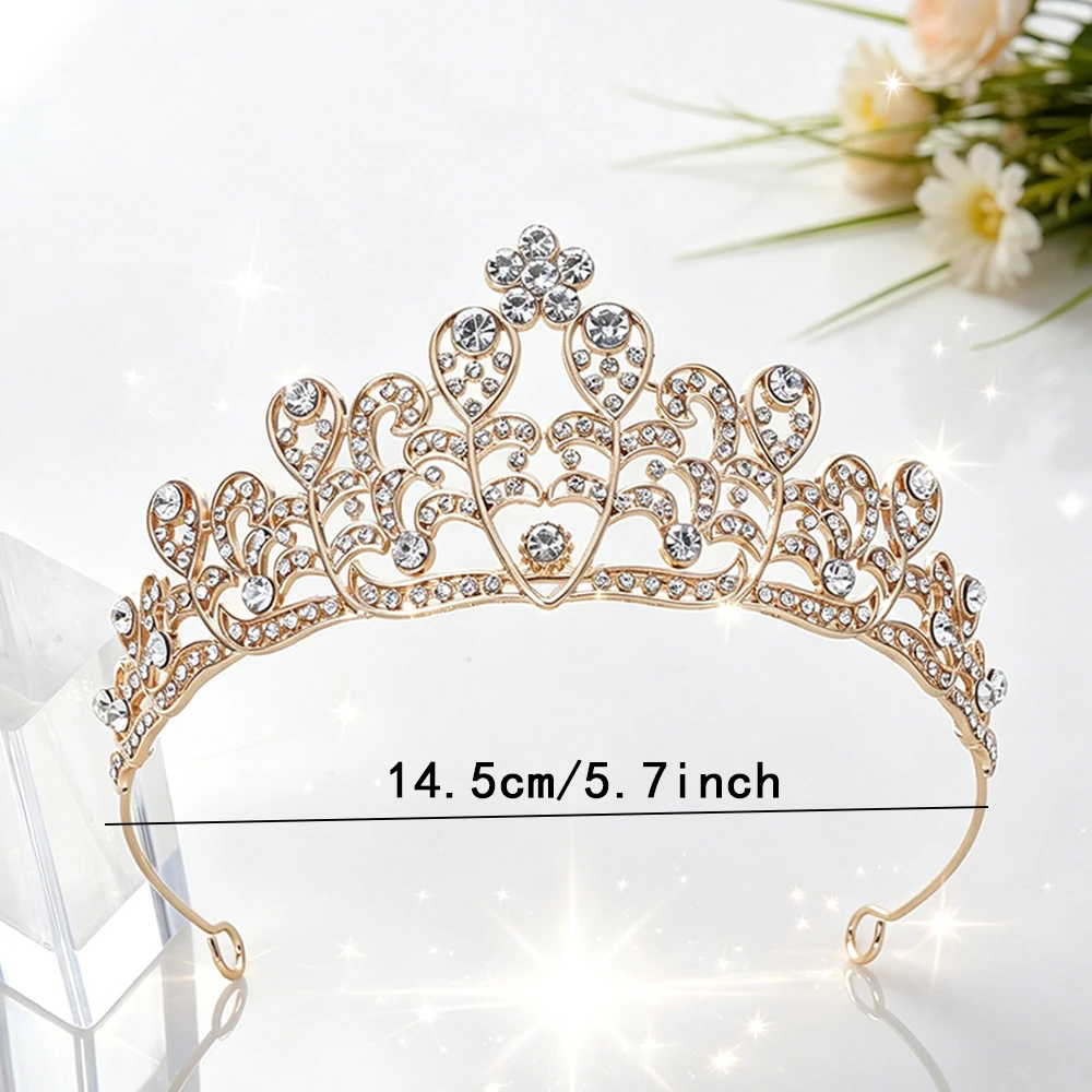 Vintage Baroque Gold Plated Filigree Rhinestone Bridal Tiara Elegant Royal Queen Crown Hair Accessory Hollow Regal Headpiece - view 6