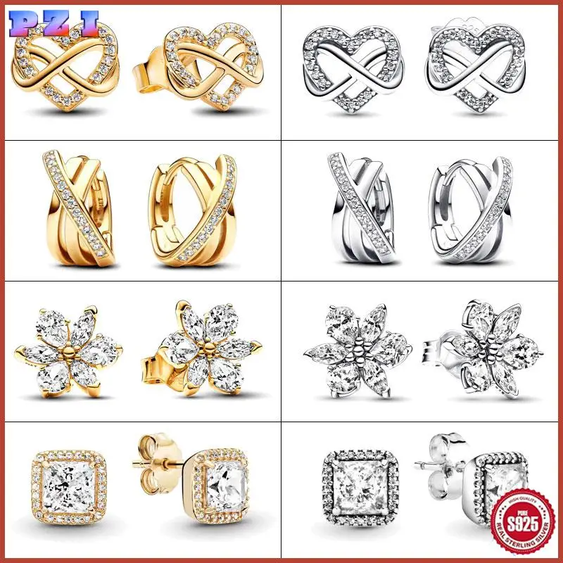 

2025 New 925 Silver Ring Crossover Pavé Hoop Earrings Sparkling Infinity Heart Stud Earrings For Women Gift Earring Jewelry