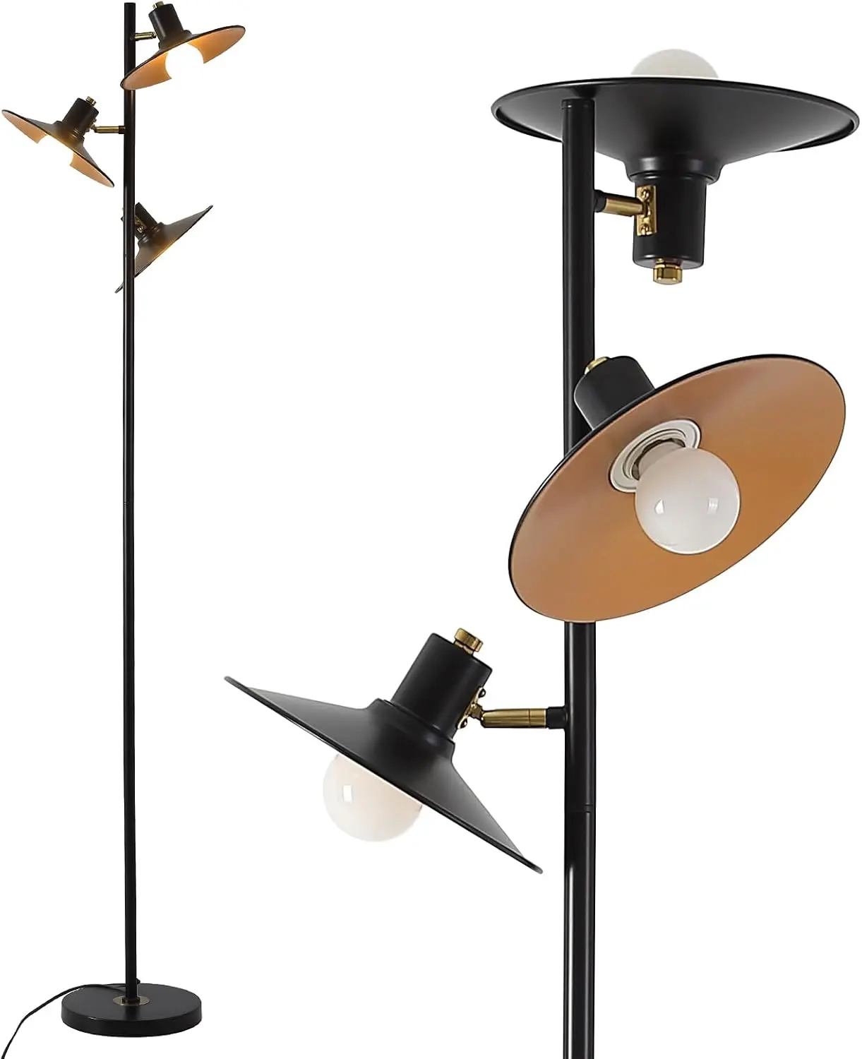 Tree Floor Lamps for Living Room, Modern Standing Floor Lamp 3 Lights for Office, 65" Industrial Tall Lamp, Adjustable Rotatable Light Heads, Black and Gold