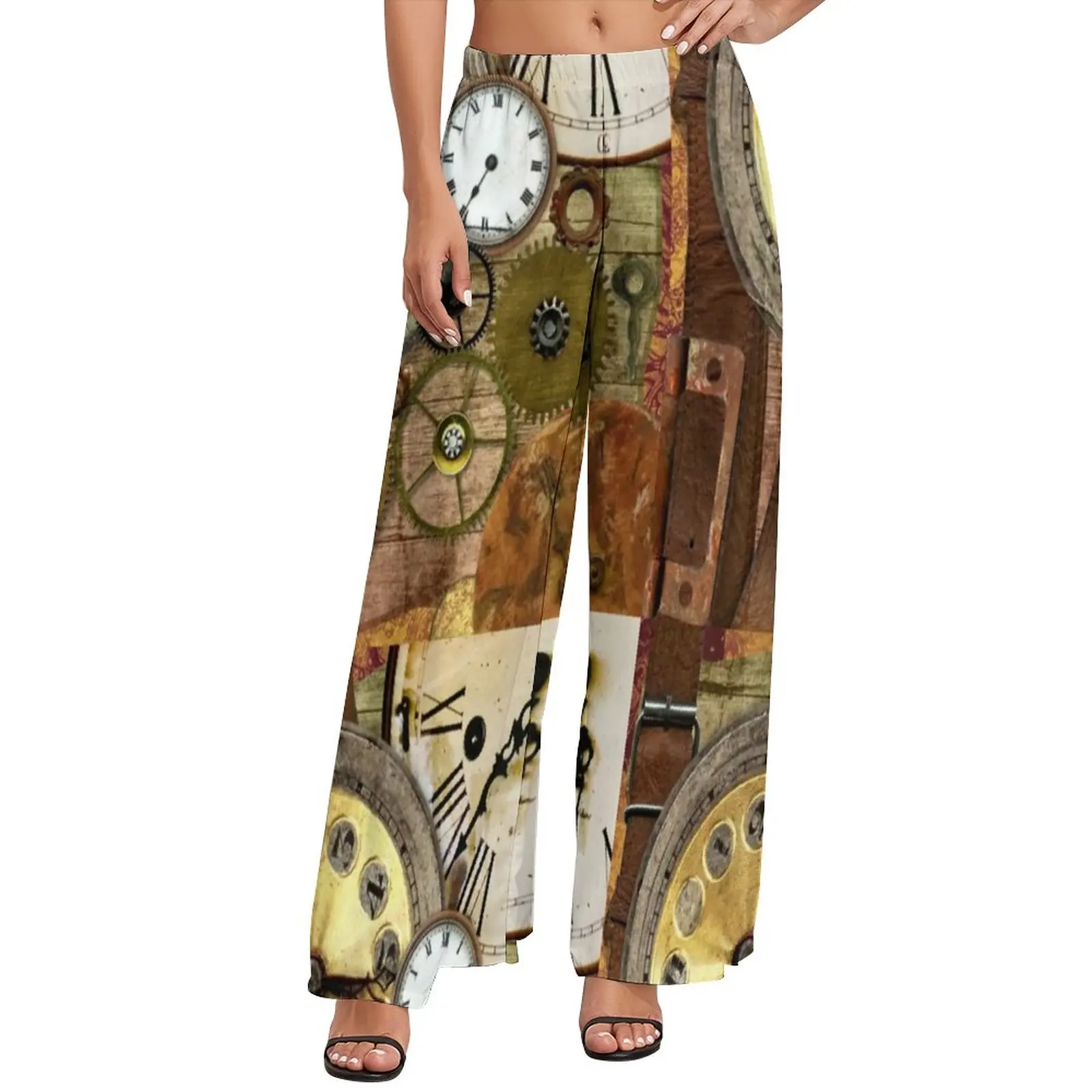 

Gears Steampunk Pants Elastic Waist Steam Punk Neck Gator Clock Elegant Trousers Street Wear Graphic Wide Pants