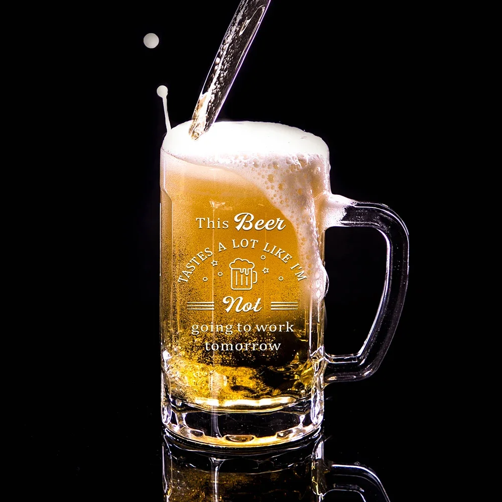 Custom Text Thick Glass Beer Mug High-capacity Transparent Unbreakable Milk Coffee Juice Water Cup Barware Drinkware Party Bar