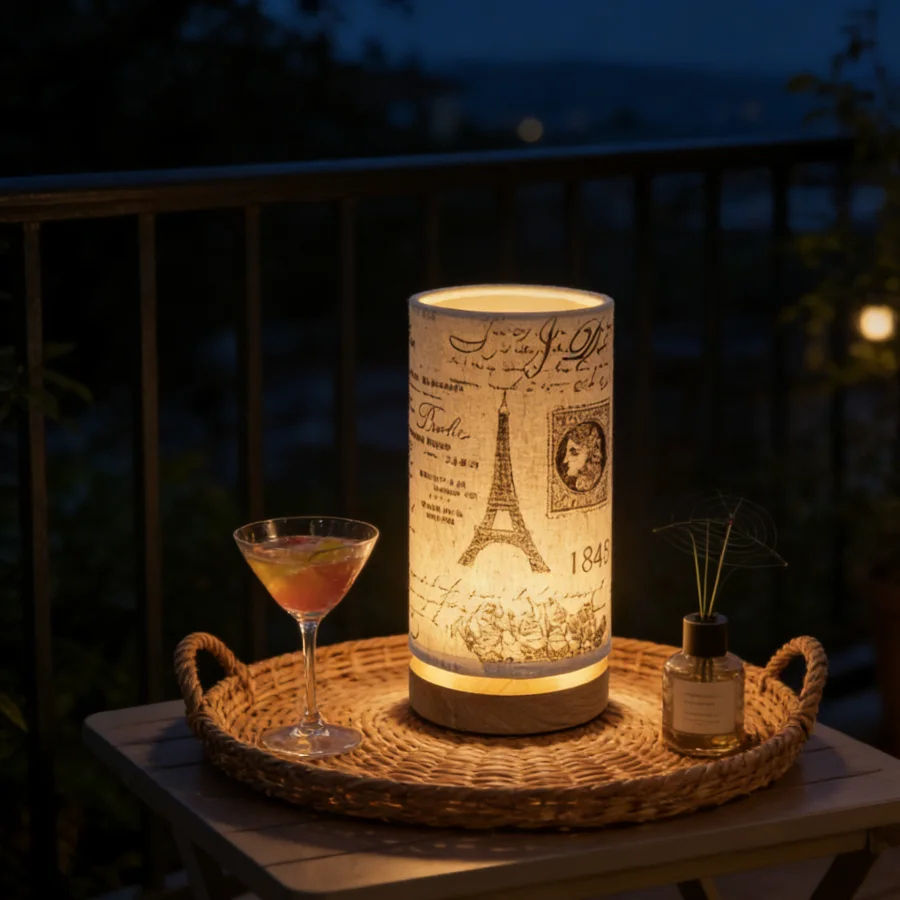 

1PC Elegant Vintage Newspaper Print Table Lamp Eiffel Tower Design Warm Ambient Light for Living Room