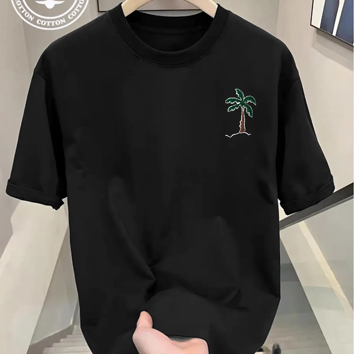 Men Cotton T-shirt Soft Breathable Crew Neck T-shirt Minimalist Holiday Essential Everyday Casual Shirt Summer Top