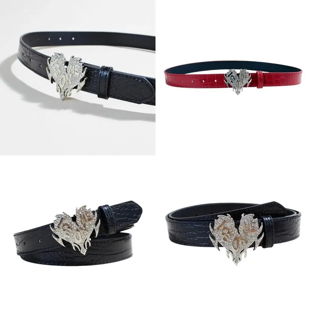 

39BD Punk Waist Belly Chain Belt for Women Men for Street Dance Prom Hip Hop Rock Music PU Belt Jean Buckle