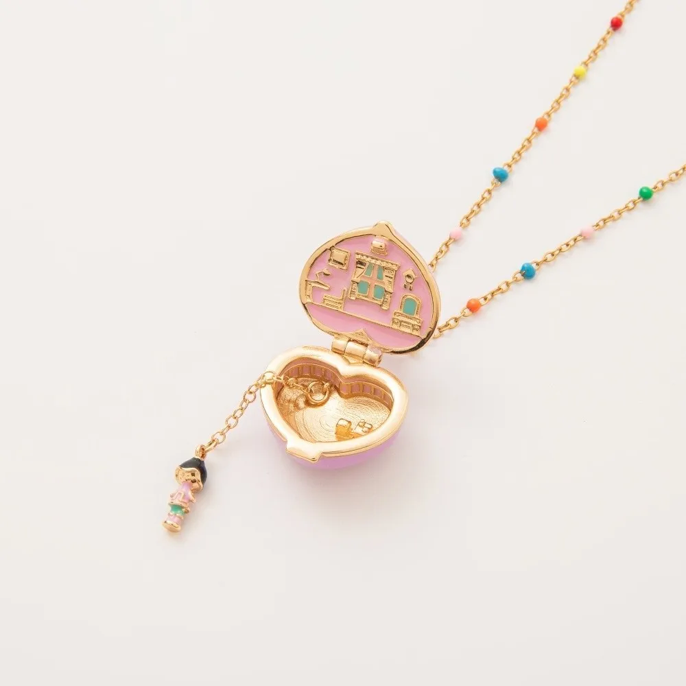 Alloy Opening Closing Phase Box Necklace Cute Pink Gold Color Pendant Choker Interesting Unique Pentagram Heart Ring Daily