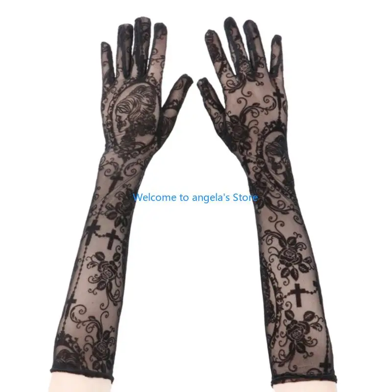 X4YC Fashion Lace Gloves With Gothic Skeleton Costume Accessory Perfect For Role Playing And Halloween Festivities