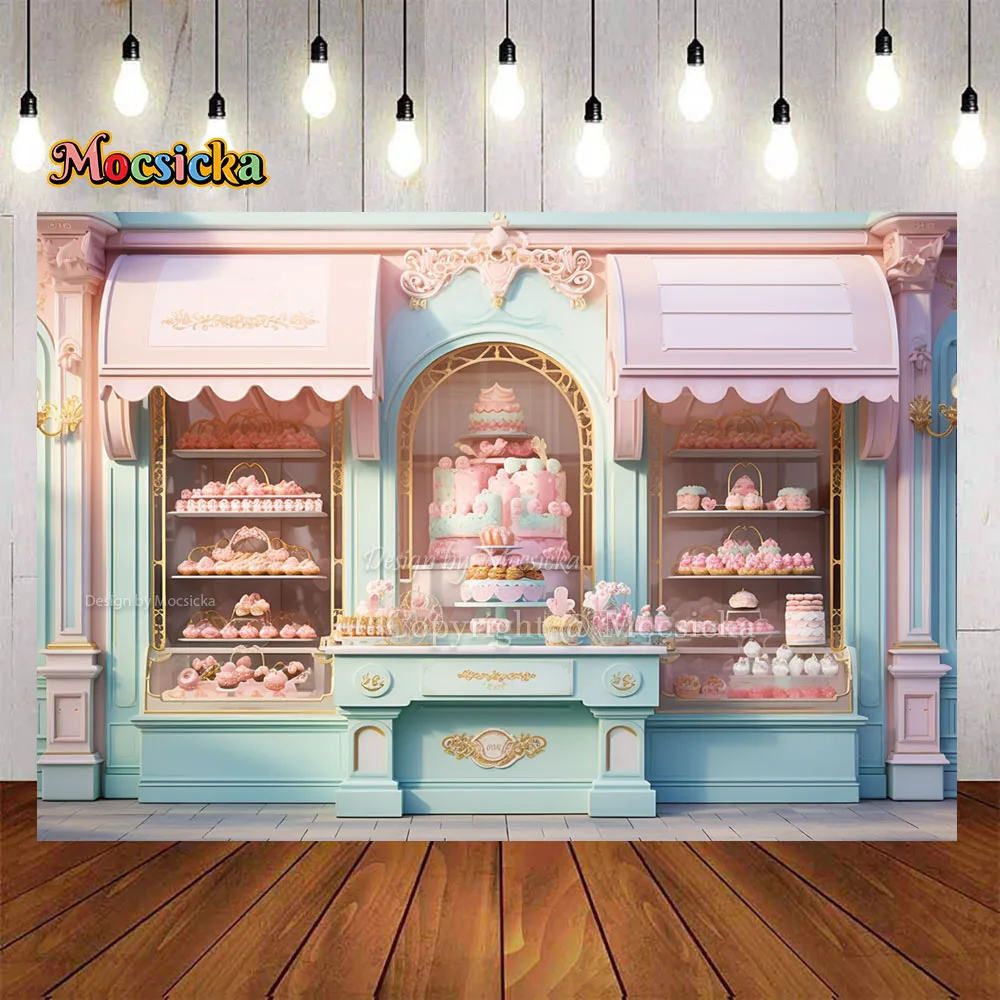 Sweet Girl 1st Birthday Party Backdrop Banner Dessert Store Front Street Cake Smash Theme Background Kids Photo Studio Photozone