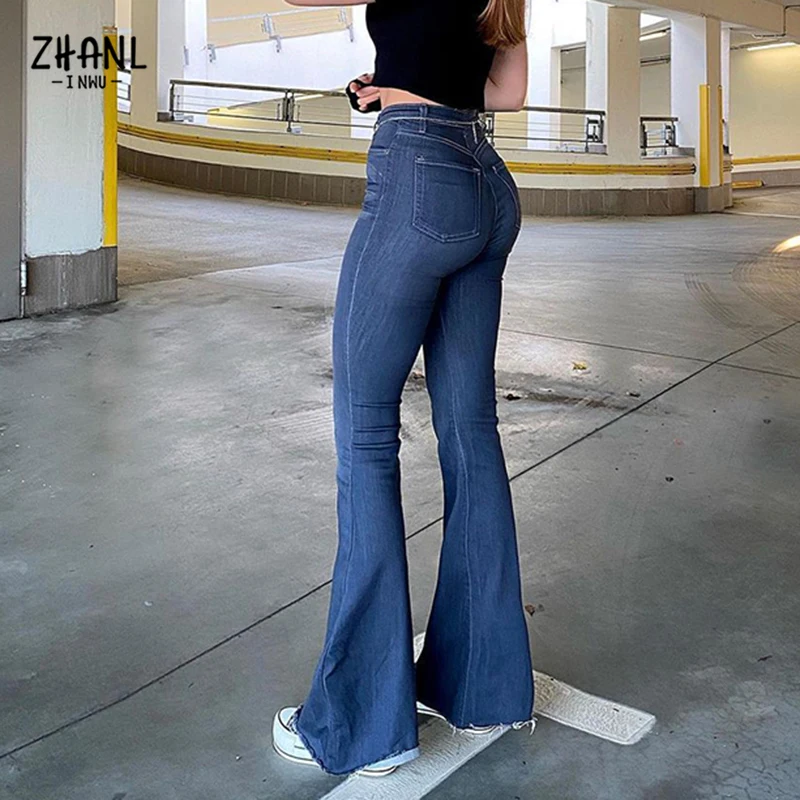 Spring Autumn Thin Fashion Y2K Blue Jeans Women High Waist Stretch Jeans Femme Trousers Vintage Casual Comfort Denim Flare Pants