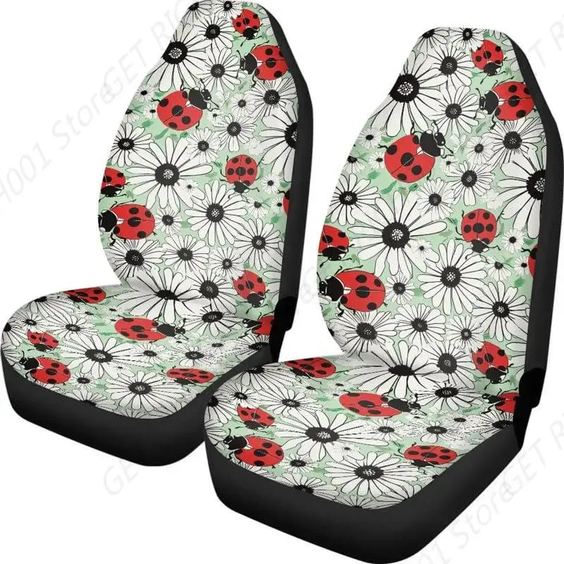 

Cartoon Ladybug Print Front Seat Cover SUV Sedan Truck Daisy Floral Seat Protectors Universal Easy To Install 2pcs