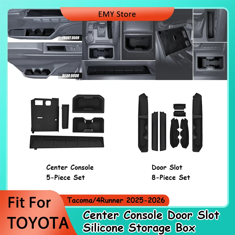 

Center Console & Door Slot Storage Box Silicone for Toyota Tacoma / 4Runner 2025-2026 Interior Organizer Tray Car Accessories