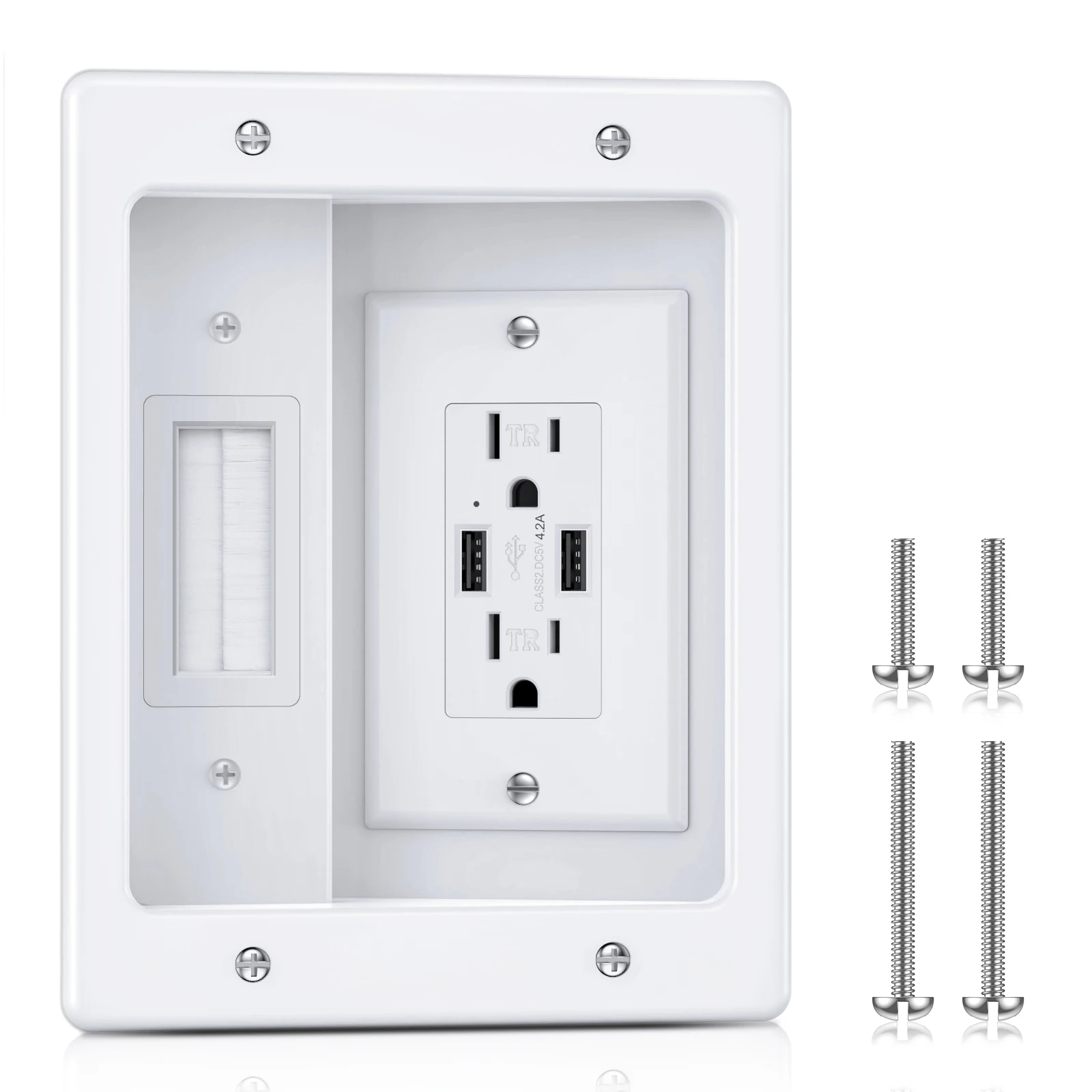 في مجموعة إدارة كابلات الحائط، قم بإخفاء كابلات طاقة التلفزيون وأسلاك الجهد المنخفض خلف الحائط، منفذ غائر للتلفزيون المثبت على الحائط