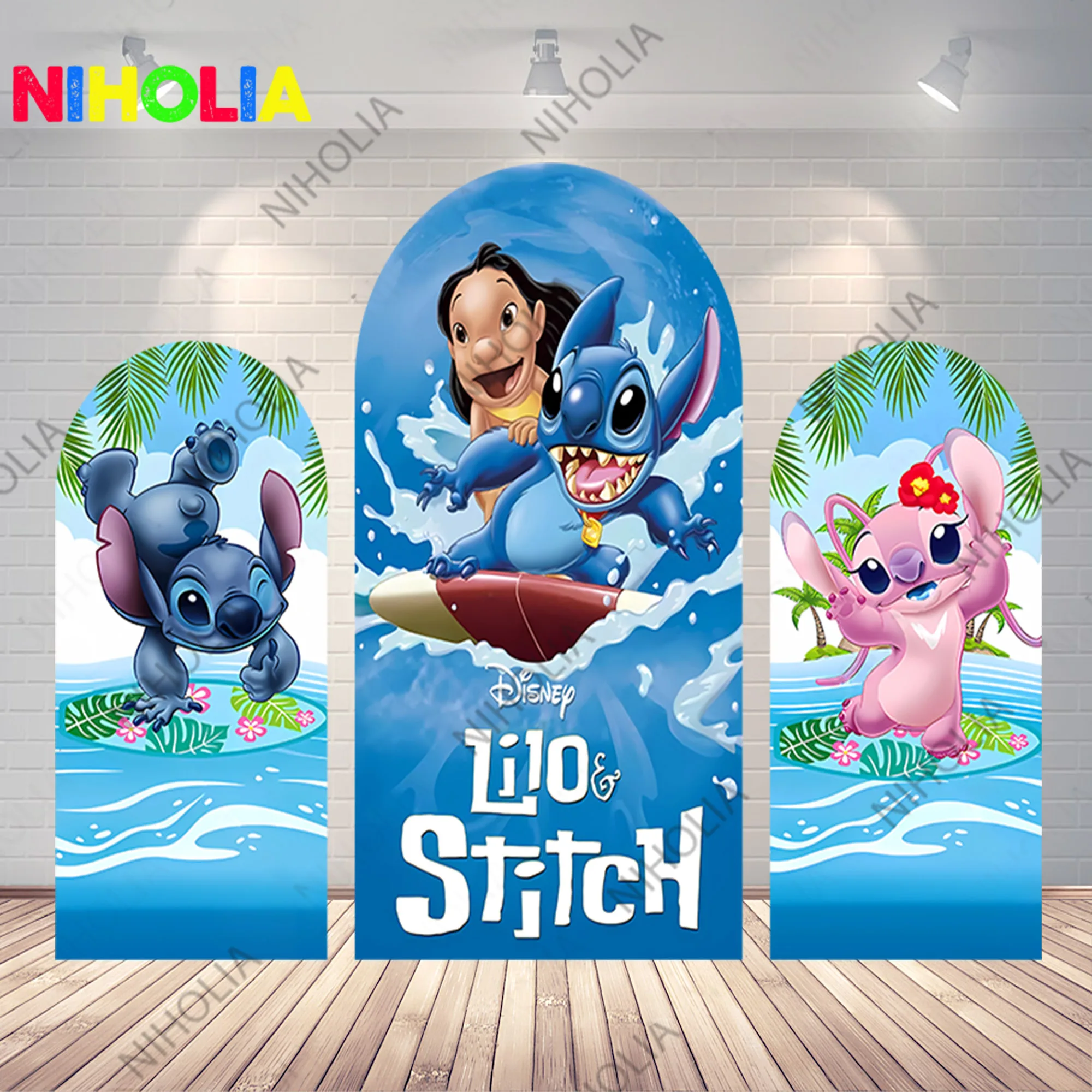 

lilo and Stitch Arch Covers Kids Birthday Party Photo Backdrop Baby Shower Doubleside Zipper Polyester Fabric Photo Booth Props