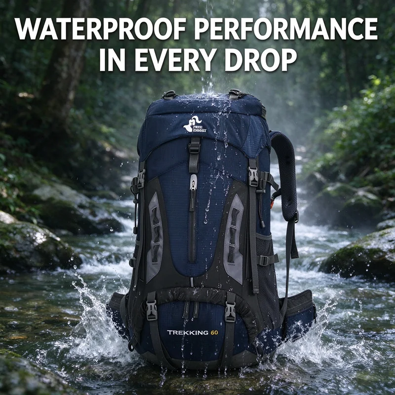 60L Large Capacity Water-Resistant Nylon Hiking Backpack with Rain Cover Rucksack for Outdoor Sports Camping Trekking and Travel