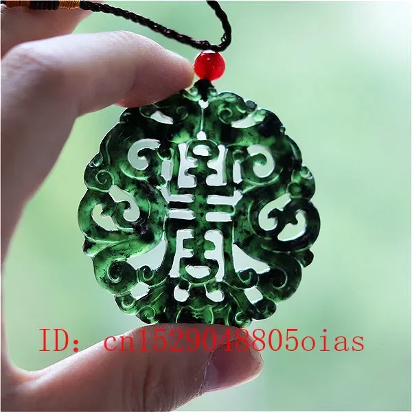 Naturalny czarny zielony chiński jadeitowy wisiorek ze smokiem naszyjnik moda urok biżuteria dwustronny pusty rzeźbiony amulet prezenty dla kobiet