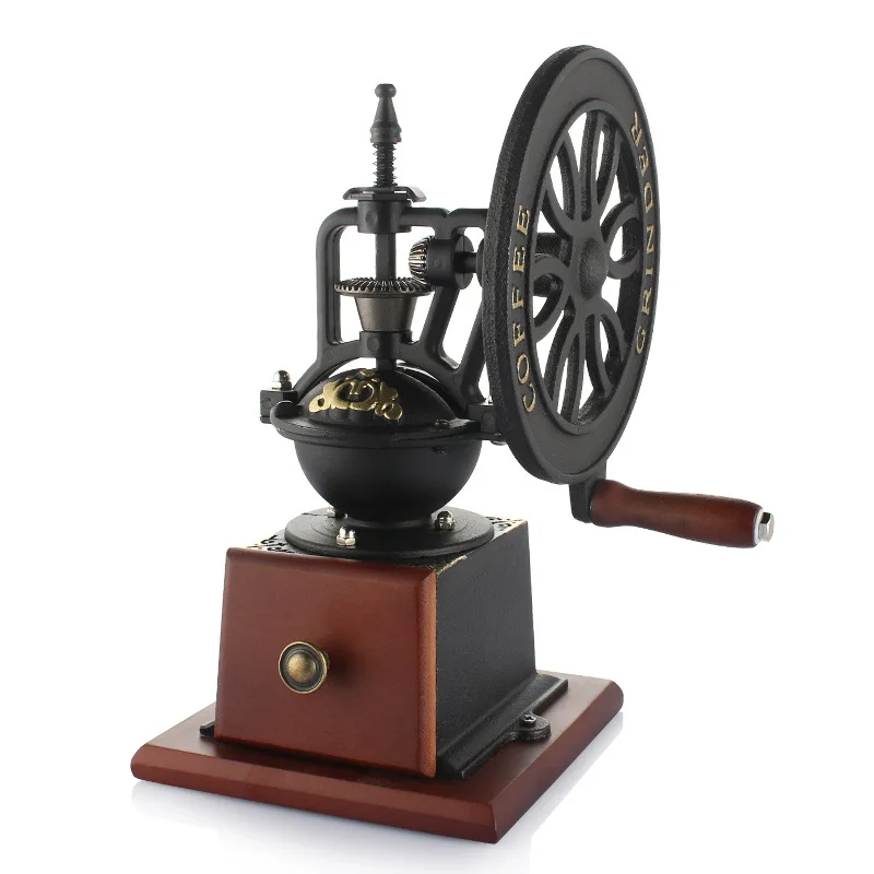 

Brown Yi retro big wheel hand grinder coffee machine home hand crank bean grinder
