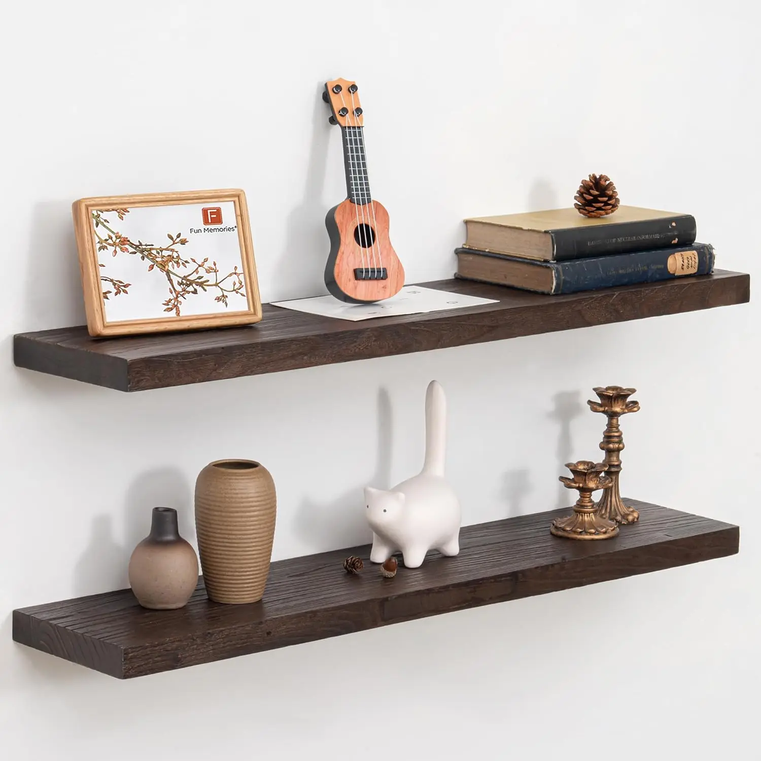 

Floating Shelves for Wall Set of 2, Rustic Solid Elm Wood Wall Shelves 36 Inch - Invisible Bracket Mount for Living Roo
