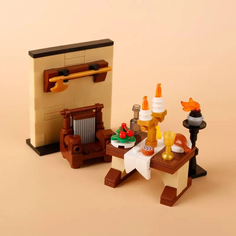 MOC Medieval Building Blocks Set Accessories Smithy Bedroom Table Bar Furniture Kitchen Assembly Boy Toy Mini Bricks K027 DIY